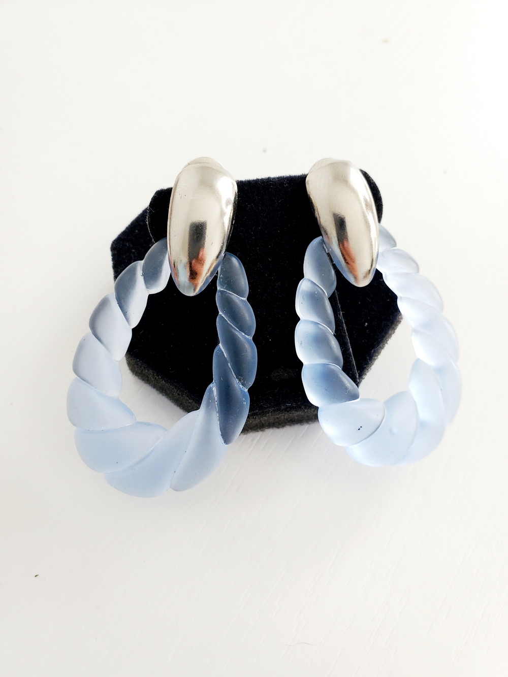 Silver & Frosted Blue Twisted Hoop Earrings - Women Jewelry